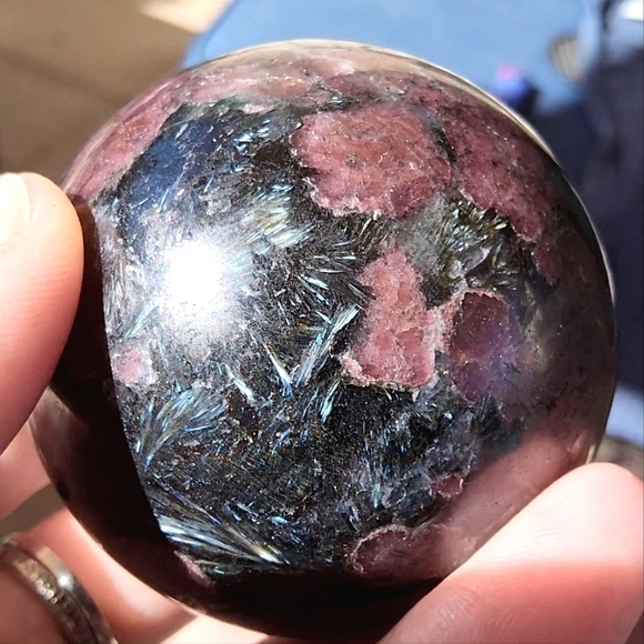 Vibrant Garnet & Astrophyllite Sphere - Picture 14 of 16